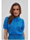 Moodo Azurna srajca z nabranimi rokavi Moodo