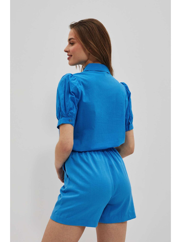 Moodo Azurna srajca z nabranimi rokavi Moodo