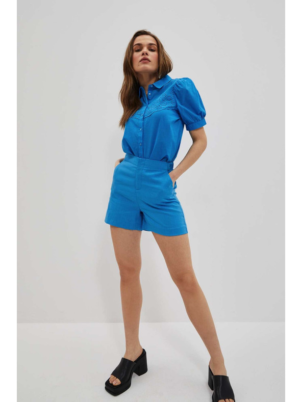 Moodo Azurna srajca z nabranimi rokavi Moodo