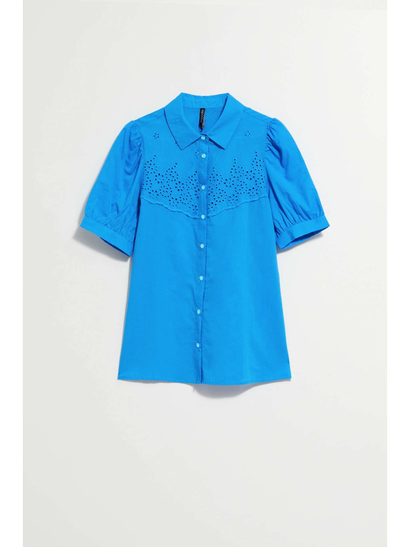 Moodo Azurna srajca z nabranimi rokavi Moodo