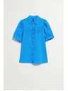 Moodo Azurna srajca z nabranimi rokavi Moodo