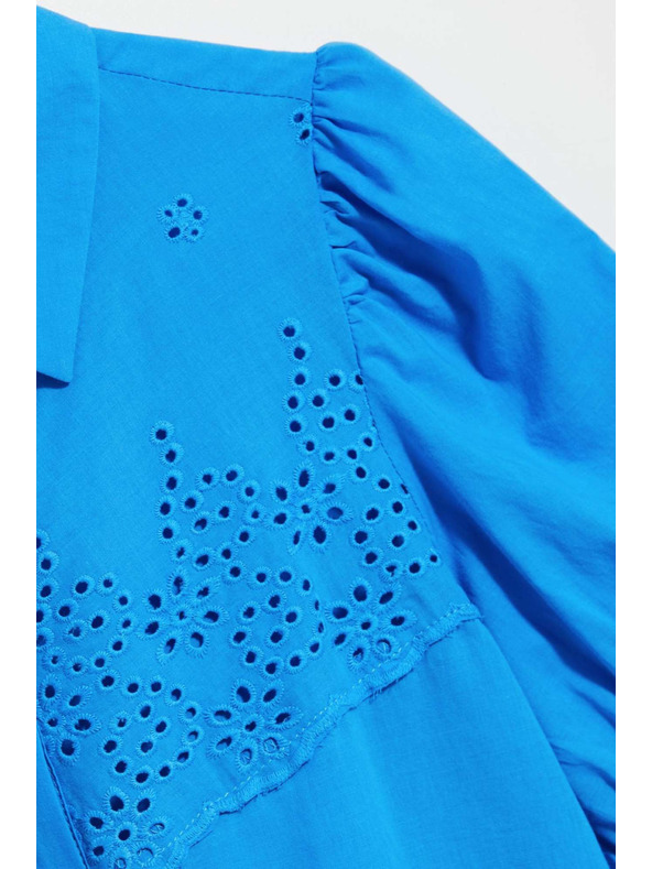 Moodo Azurna srajca z nabranimi rokavi Moodo