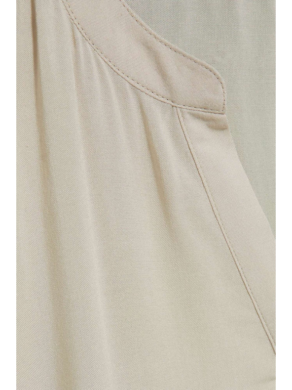 Moodo Peščeno rjava srajca Moodo z vezavo v pasu in V-izrezom