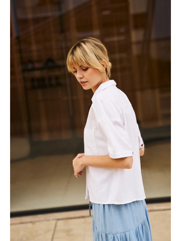 Moodo Viskozno-lanena srajca bela Moodo