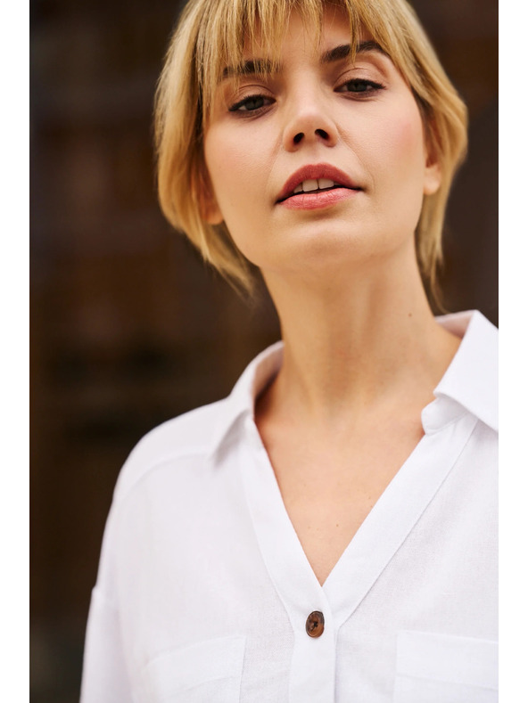 Moodo Viskozno-lanena srajca bela Moodo