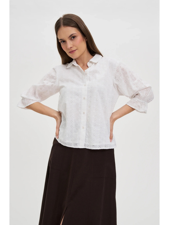 Moodo Bombažna bluza z napihnjnimi rokavi bela Moodo