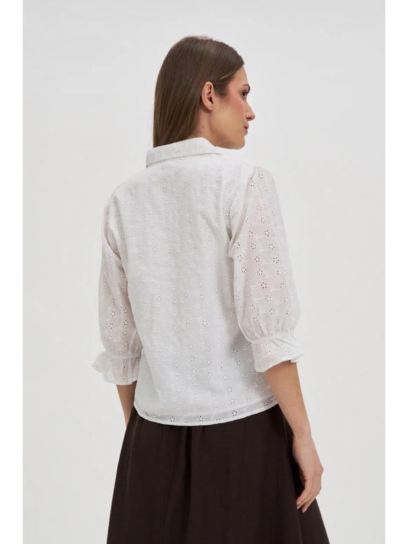 Moodo Bombažna bluza z napihnjnimi rokavi bela Moodo