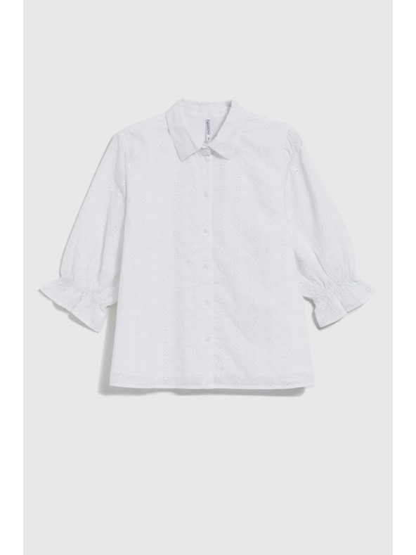 Moodo Bombažna bluza z napihnjnimi rokavi bela Moodo