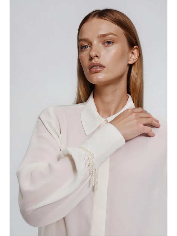 Moodo Bela srajca z biseri na rokavu Moodo