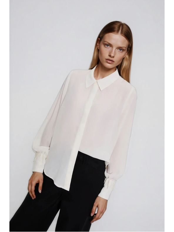 Moodo Bela srajca z biseri na rokavu Moodo