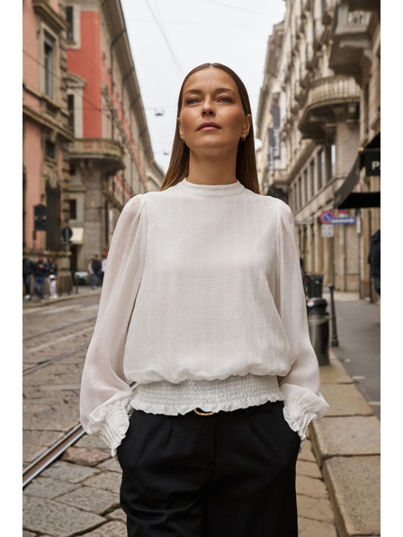 Moodo Bela srajca z nabranimi rokavi Moodo