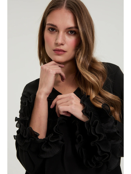 Moodo Črna srajca z volani na rokavi Moodo