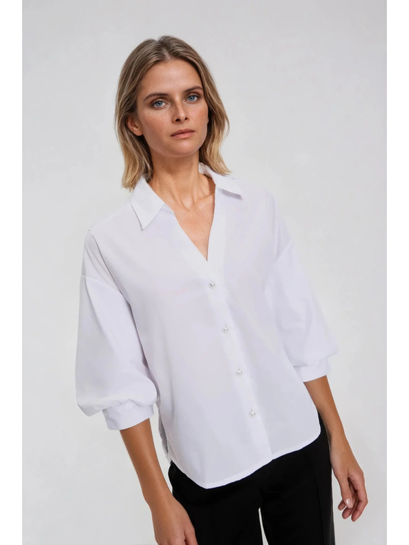 Moodo Bela srajca z nabranimi rokavi Moodo