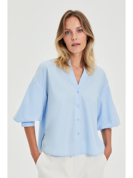 Moodo Svetlo modra srajca z nabranimi rokavi Moodo