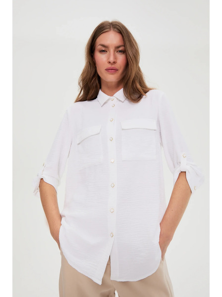 Moodo Bela bluza z zavihani rokavi Moodo