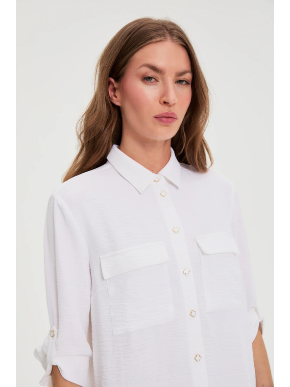 Moodo Bela bluza z zavihani rokavi Moodo