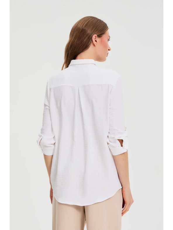 Moodo Bela bluza z zavihani rokavi Moodo