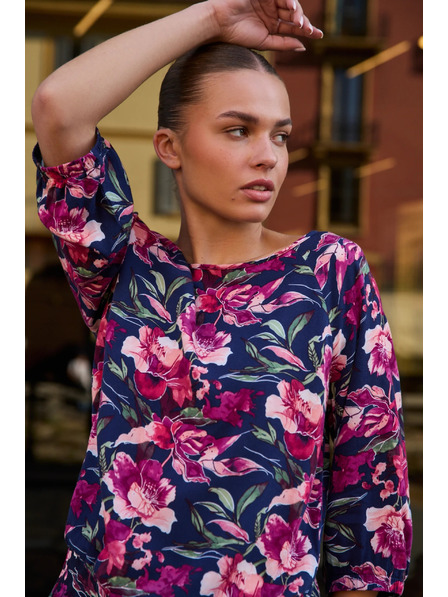 Moodo Temno modra viskozna srajca Moodo s cvetličnim vzorcem