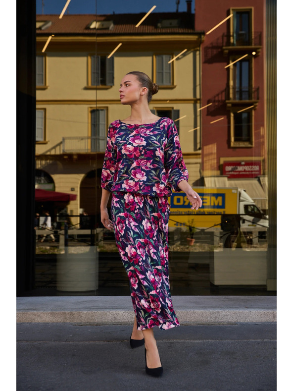 Moodo Temno modra viskozna srajca Moodo s cvetličnim vzorcem