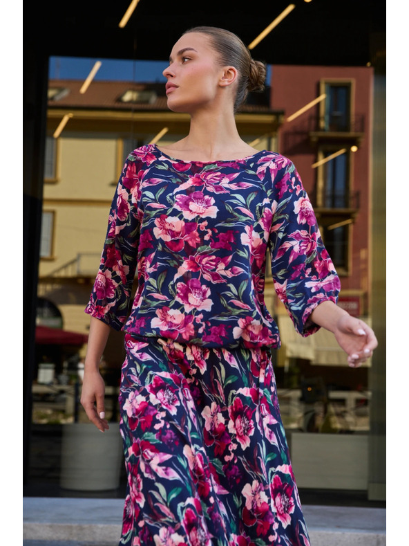 Moodo Temno modra viskozna srajca Moodo s cvetličnim vzorcem