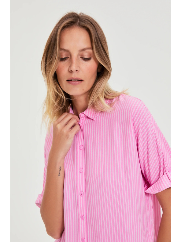 Moodo Rožnata črtasta srajca Moodo