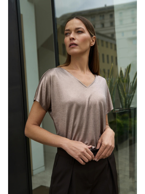 Moodo Bluza iz bleščečega materiala rožnate barve Moodo