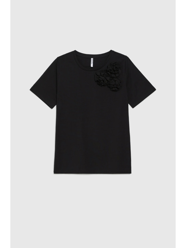 Moodo Bombažna majica z aplikacijo črne barve Moodo