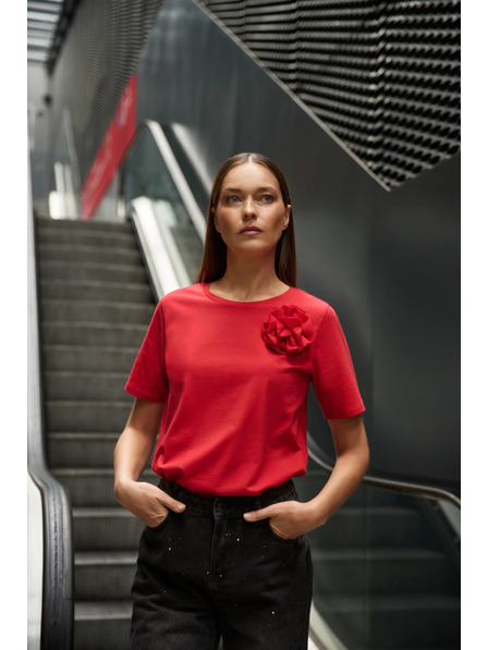 Moodo Bombažna bluza z aplikacijo rdeče barve Moodo