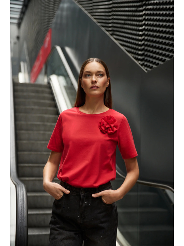 Moodo Bombažna bluza z aplikacijo rdeče barve Moodo