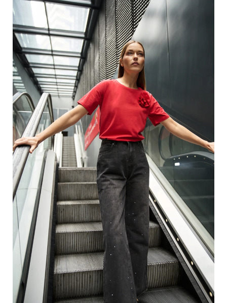 Moodo Bombažna bluza z aplikacijo rdeče barve Moodo