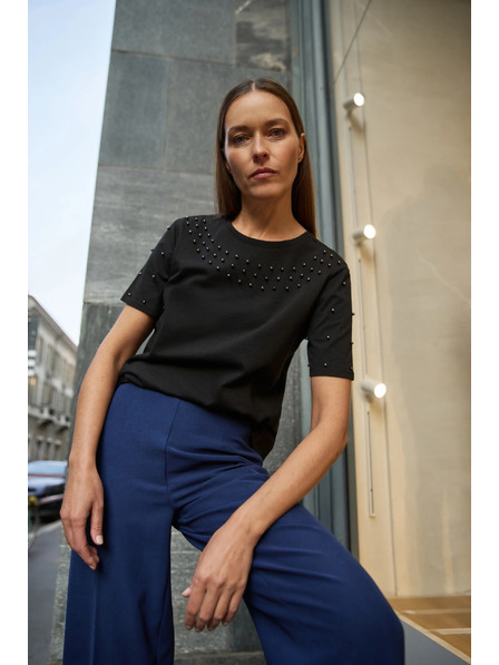 Moodo Črna majica z biseri Moodo