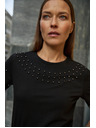 Moodo Črna majica z biseri Moodo