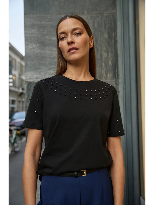 Moodo Črna majica z biseri Moodo