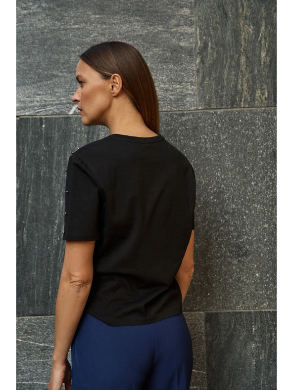 Moodo Črna majica z biseri Moodo