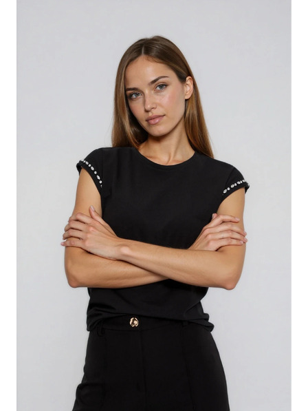 Moodo Bombažna bluza z okrašenimi rokavi črne barve Moodo