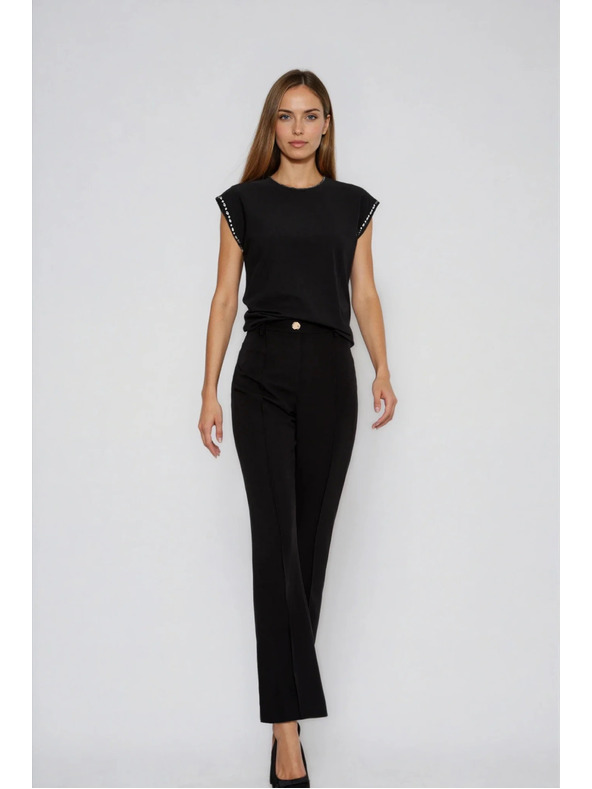 Moodo Bombažna bluza z okrašenimi rokavi črne barve Moodo