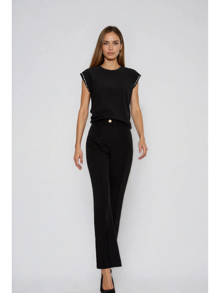 Moodo Bombažna bluza z okrašenimi rokavi črne barve Moodo