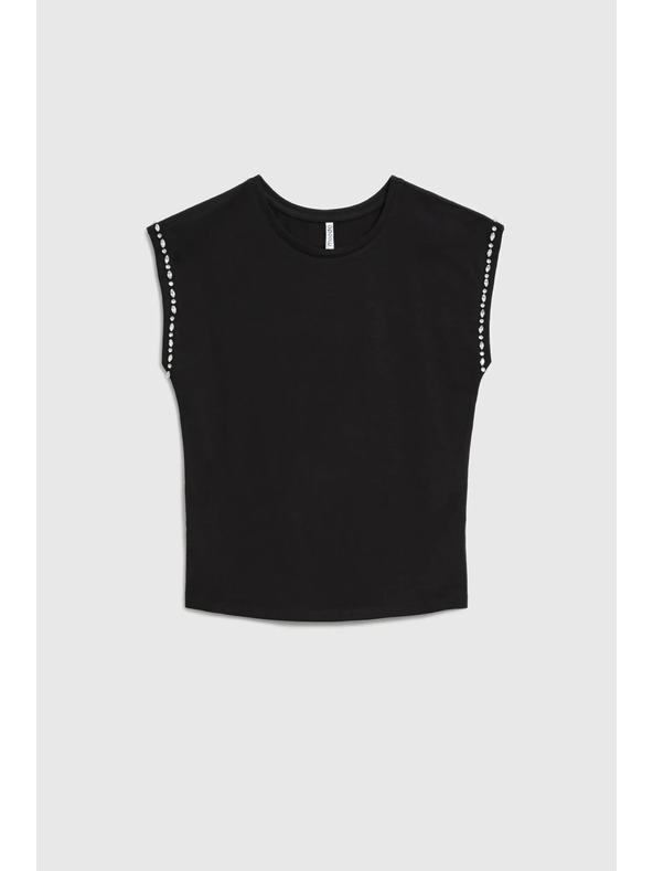 Moodo Bombažna bluza z okrašenimi rokavi črne barve Moodo