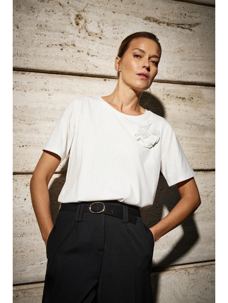 Moodo Bela majica s cvetličnim motivom Moodo