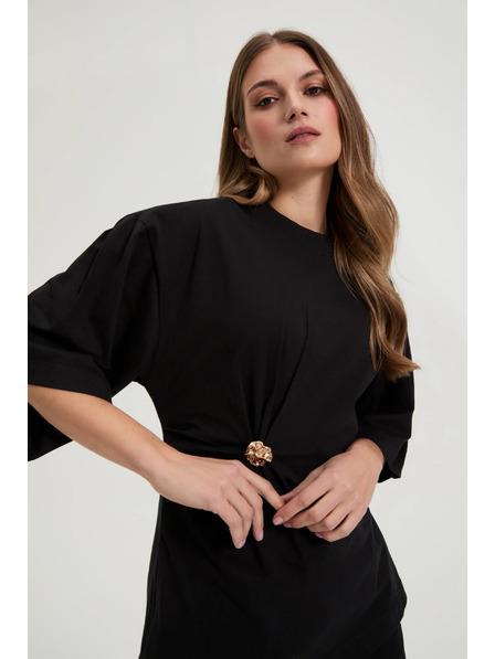 Moodo Bombažna bluza z okrasnim gumbom črne barve Moodo