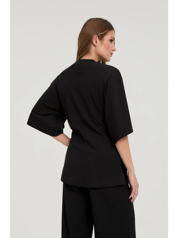 Moodo Bombažna bluza z okrasnim gumbom črne barve Moodo