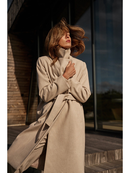 Moodo Plašč z pasom bež barve Moodo