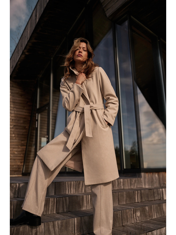 Moodo Plašč z pasom bež barve Moodo