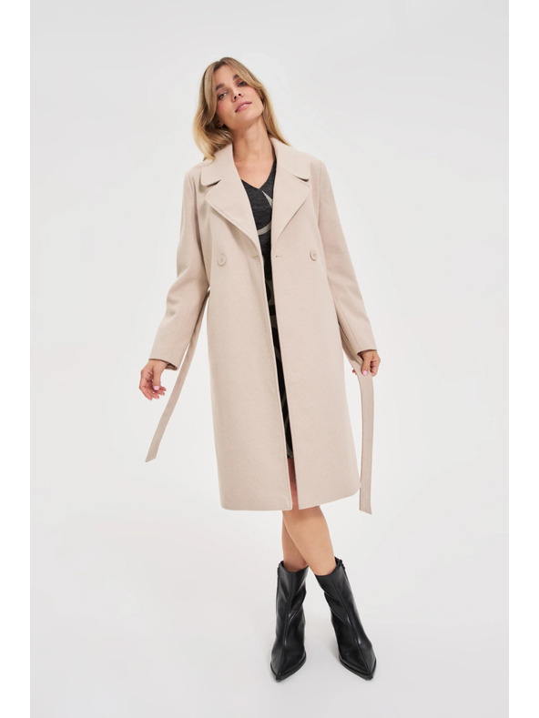 Moodo Plašč z pasom bež barve Moodo