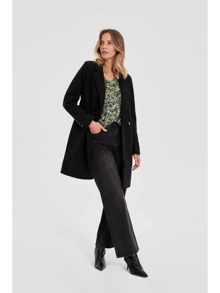 Moodo Dvojredni črni plašč Moodo