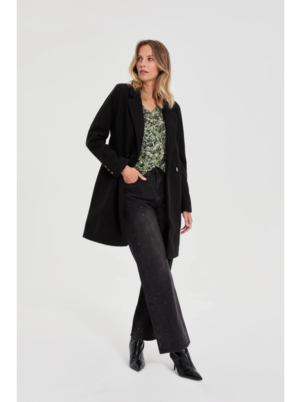 Moodo Dvojredni črni plašč Moodo
