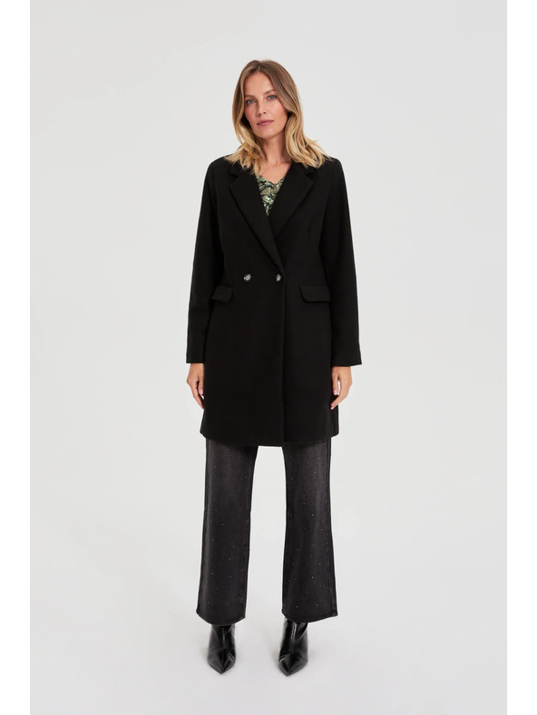 Moodo Dvojredni črni plašč Moodo