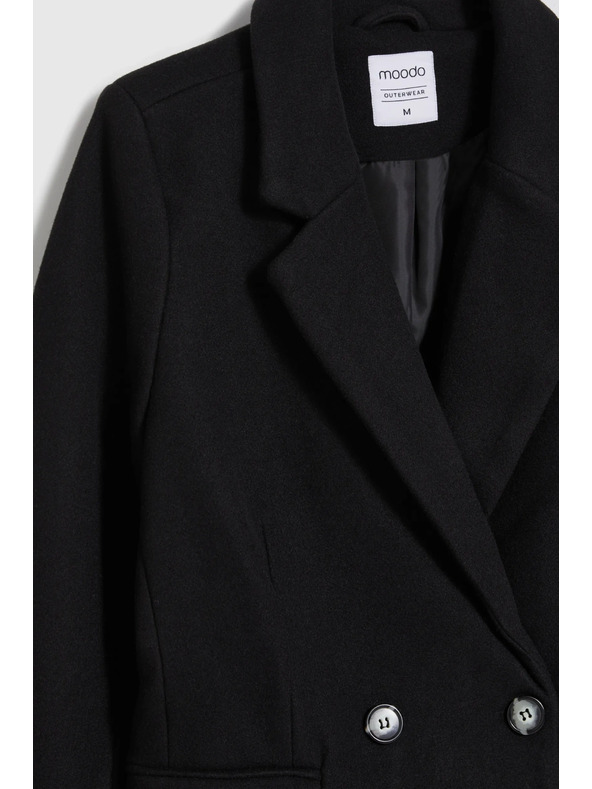 Moodo Dvojredni črni plašč Moodo