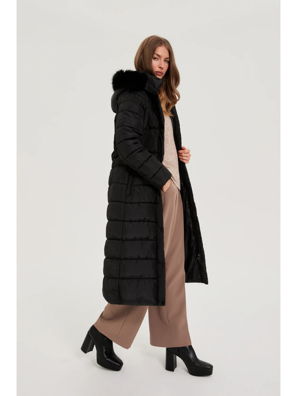 Moodo Dolga črna jakna s kapuco Moodo