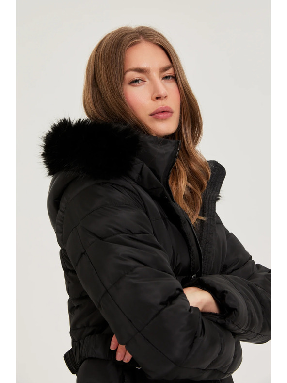 Moodo Dolga črna jakna s kapuco Moodo